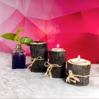 جاشمعی چوبی 1 عدد - جا شمعی تنه درختی - شمعدان چوبی - گلدونه