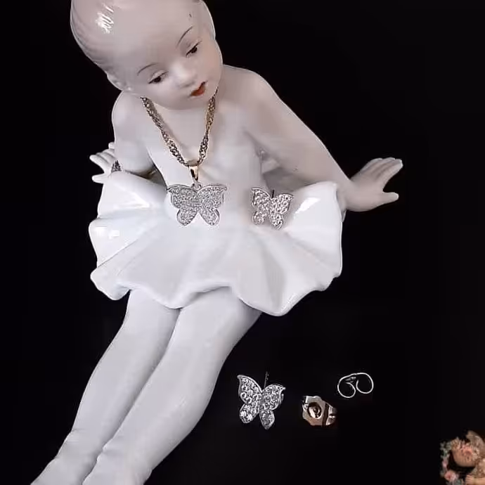 نیم ست ژوپینگ پروانه ای نگین دار