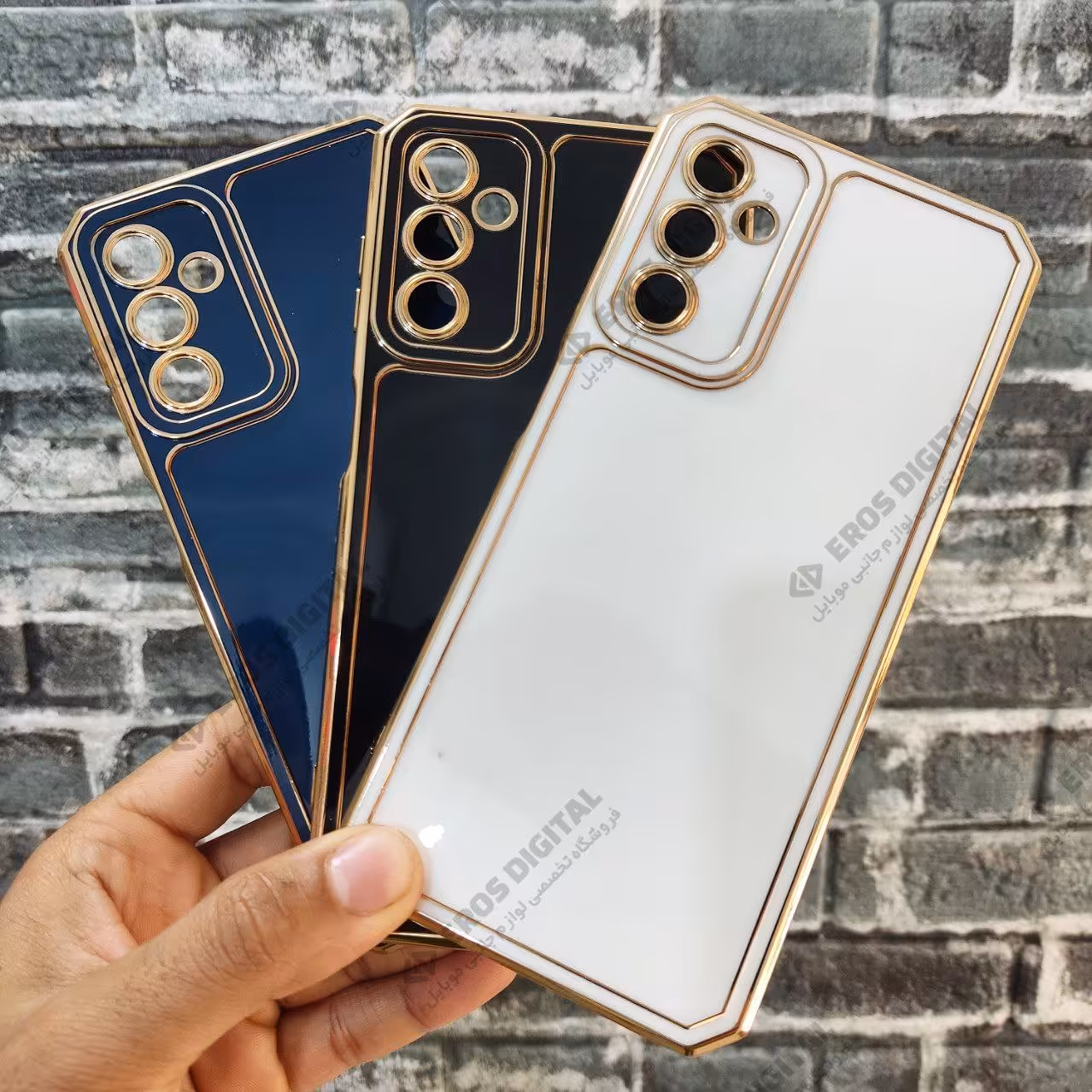 قاب مای کیس Samsung A14 دور طلایی 2 خط الکتروپلیتینگ - مشکی