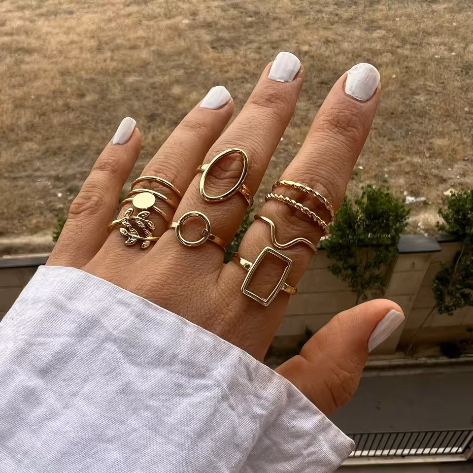 پک انگشتر برگ و دایره مراقبتی طلایی و سیلور 