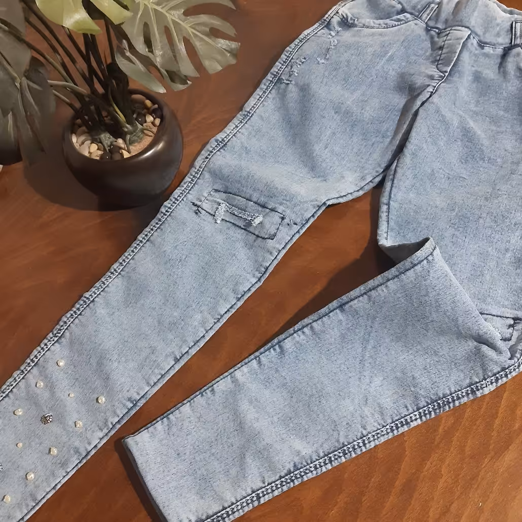 شلوار نیل دخترانه کمر کش سایز حدودی34و36