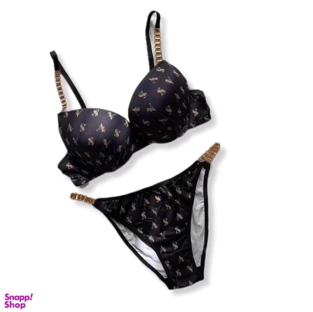 ست شورت و سوتین زنانه مدل اسفنجی زنجیردار رنگ مشکی