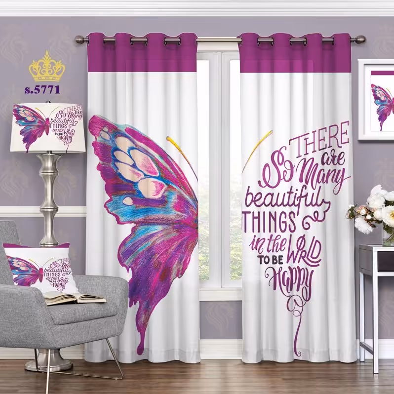 پرده پذیرایی دو قواره طرح  پروانه کد S5771