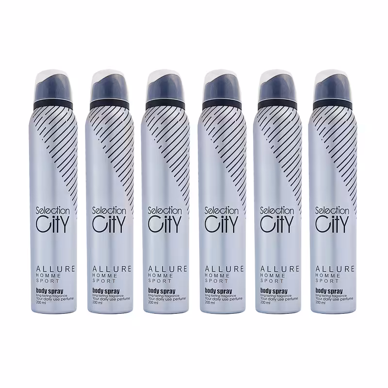 اسپری خوشبوکننده بدن مردانه سلکشن سیتی مدل allure homme sport حجم 200 میلی لیتر مجموعه 6 عددی