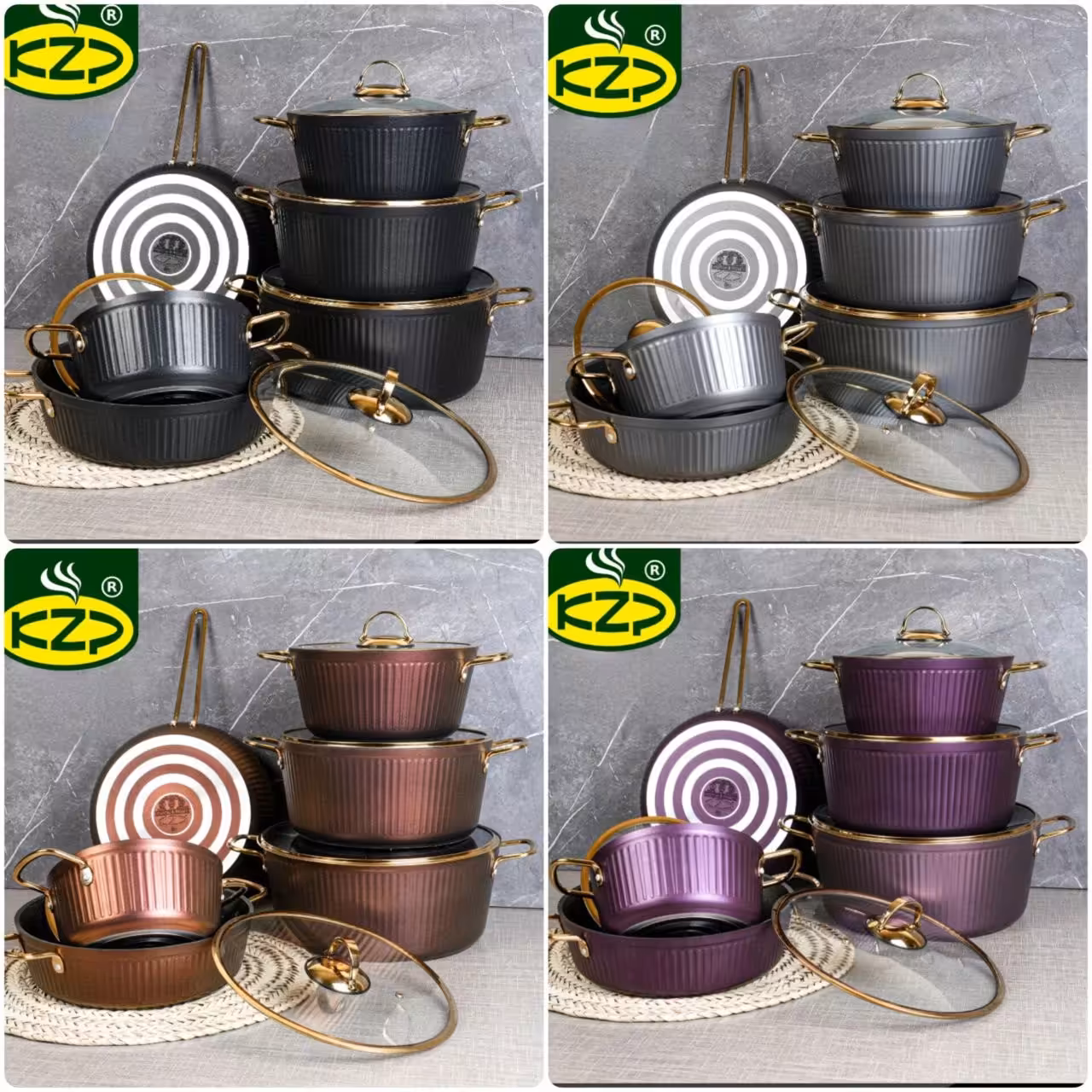 سرویس قابلمه گرانیت برند KZP مدل آلما 11 پارچه قهوه ای