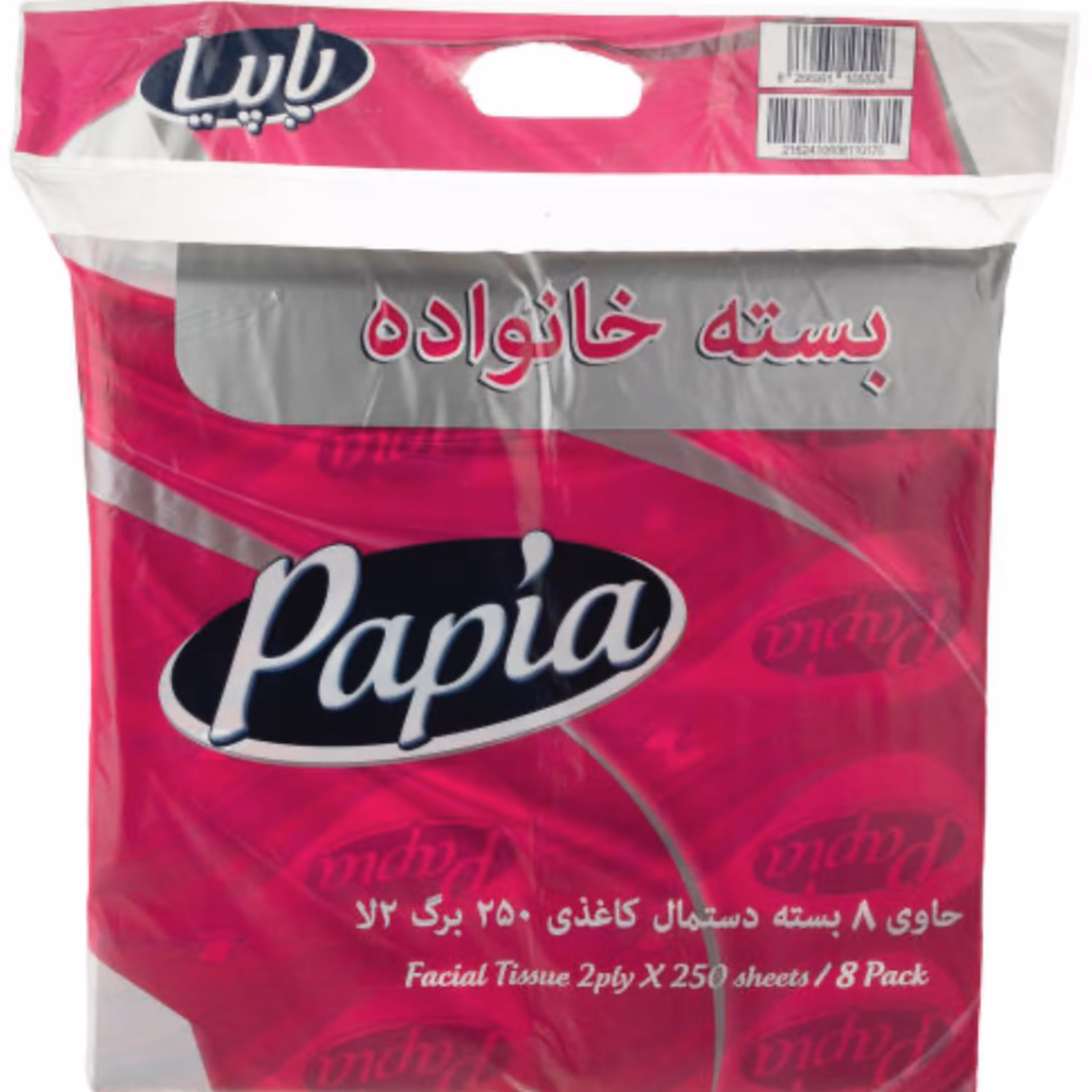 دستمال کاغذی پاپیا مدل سافت (بسته خانواده) محتوی 8 بسته 250 برگ دولا