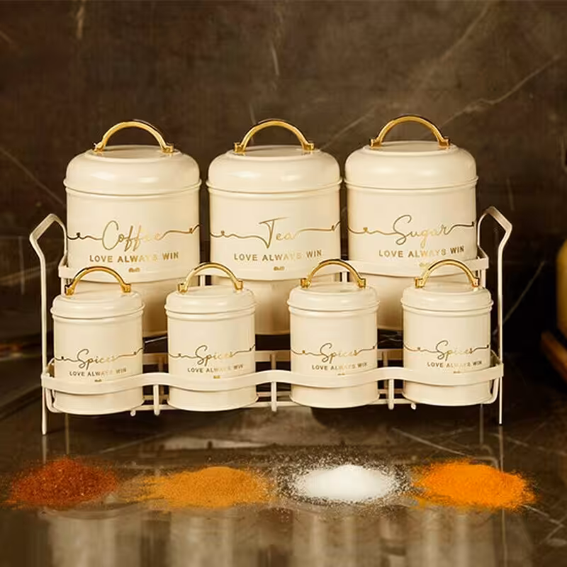 ست پاسماوری فلزی 8پارچه B.V.K مدل (LOVE) کرم با نوشته ای طلایی 815692 