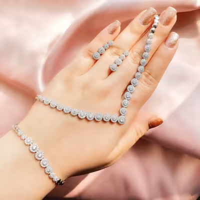 سرویس نقره زنانه ظریف و سبک وزن با روکش طلا سفید عیار 925 کد 145872