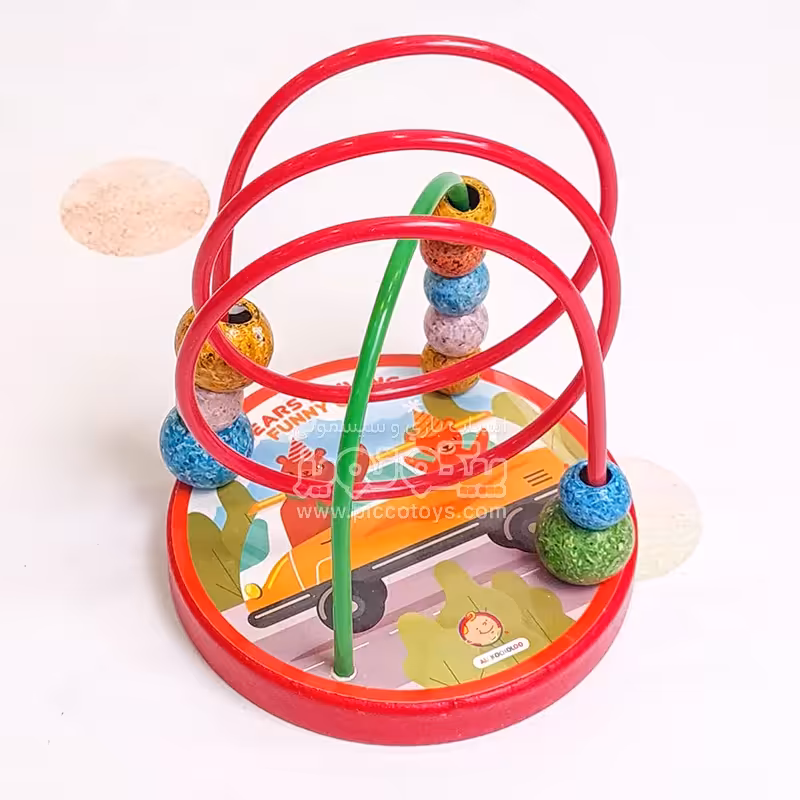 اسباب بازی میله و مهره‌ی چوبی مدل خرس ماشین سوار کد P/0198/B