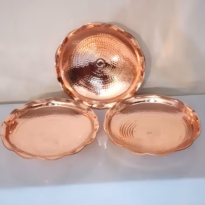 پیش دستی و بشقاب مسی 3 تا باهم  پایه برنجی نانو شده ارسال رایگان