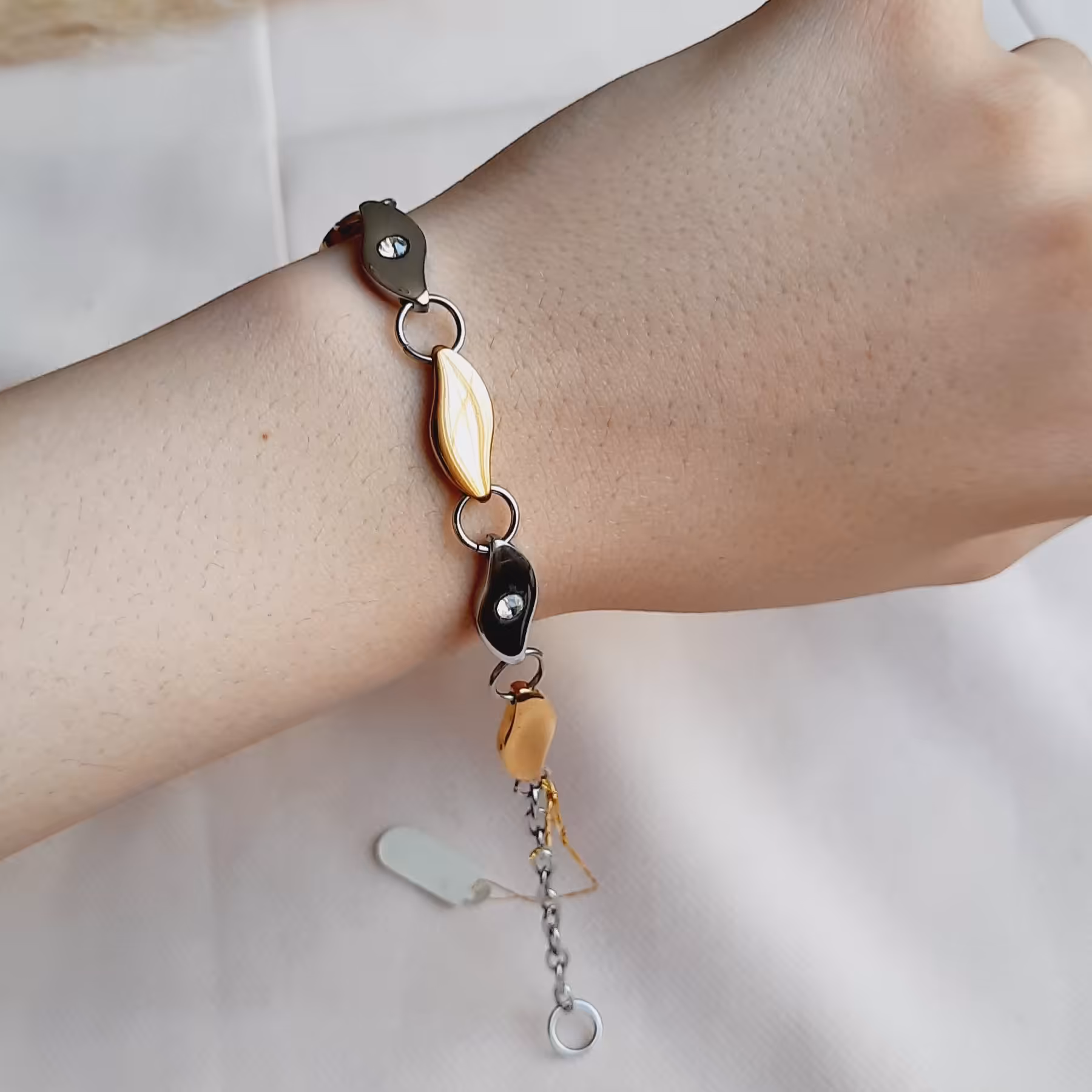 دستبند استیل رنگ ثابت نگین دار 