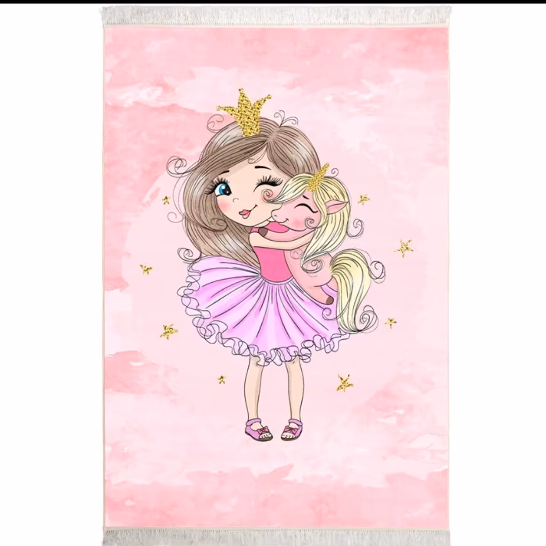 فرش کودک طرح یونیکورن 700 شانه تراکم 3300 تمام ابریشم  سایز 2 در 3 (6متری)