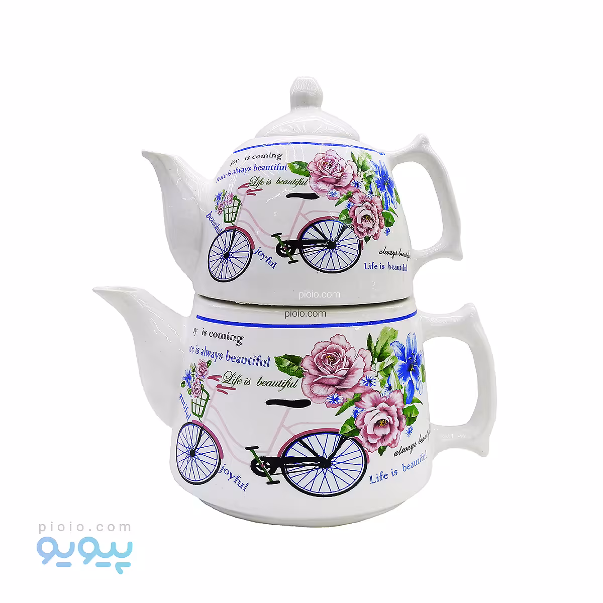 کتری و قوری چینی طرح دوچرخه و گل عمده وکارتنی