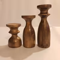 شمعدان چوبی خراطی ست سه عددی جنس چوب روسی