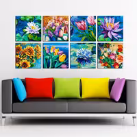 تابلو شاسی 8 تکه طرح نقاشی گل کد 68 سایز 40x80 سانتیمتر