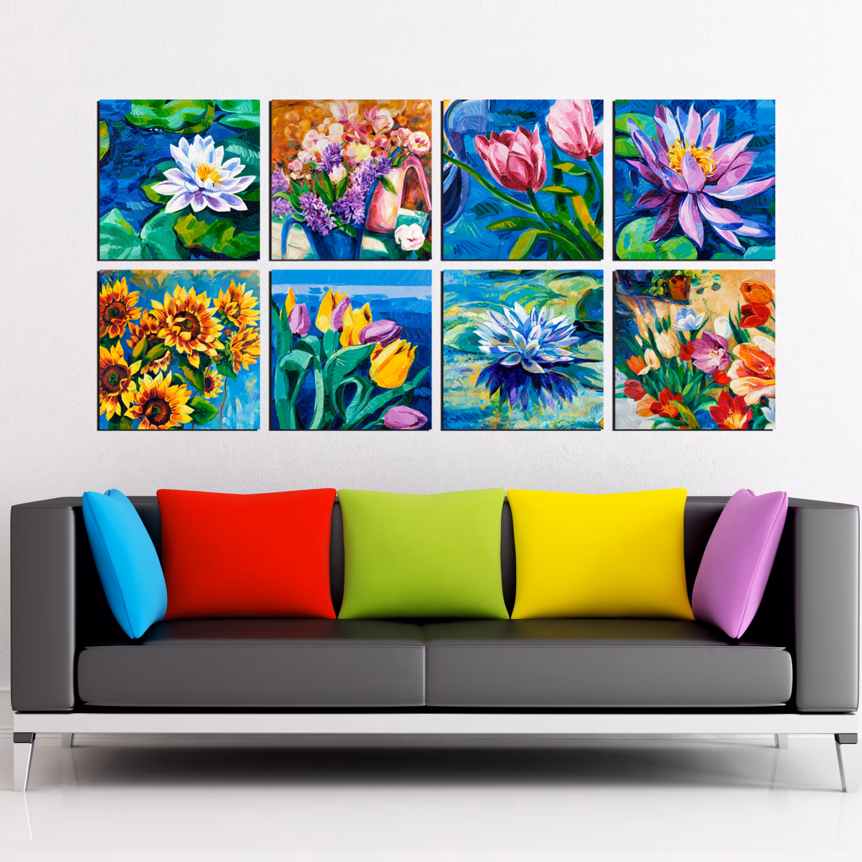 تابلو شاسی 8 تکه طرح نقاشی گل کد 68 سایز 40x80 سانتیمتر