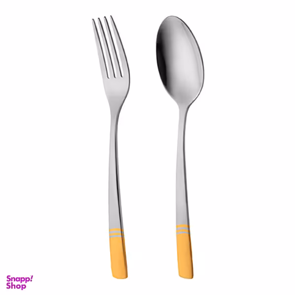 سرویس قاشق و چنگال 12 پارچه ناب استیل مدل فلورانس دور طلایی