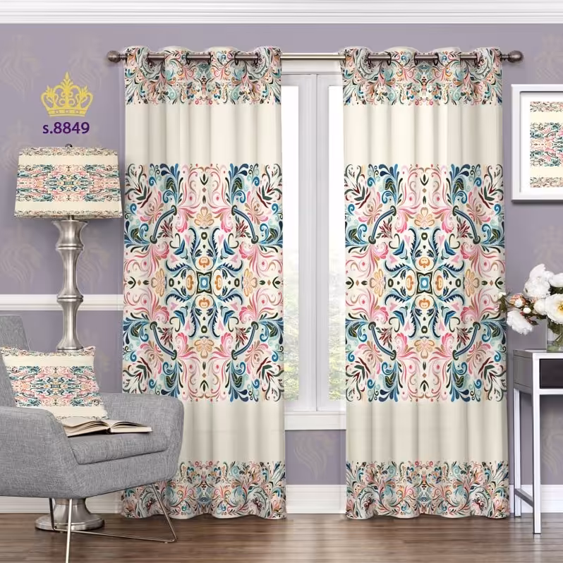 پرده پذیرایی دو قواره طرح اسلیمی کد S8849