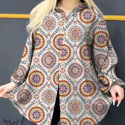 شومیز مجلسی یقه کلاسیک آستین بلند چاکدار