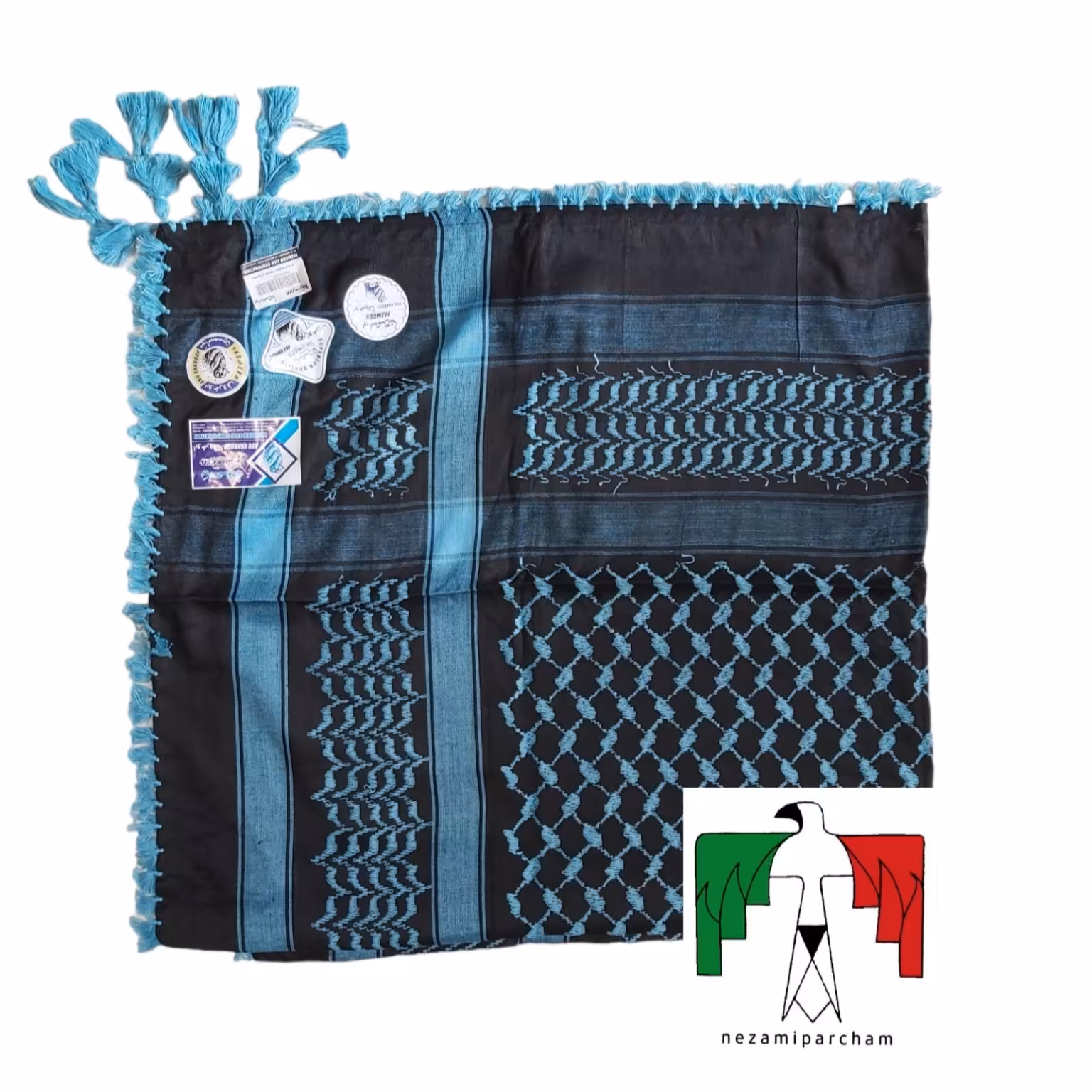 چفیه عربی ساخت هند اعلا آبی کمرنگ چفیه هندی درجه یک چفیه عربی آبی کم رنگ چفیه کوهنوردی چفیه استتار شال عربی نخی خنک