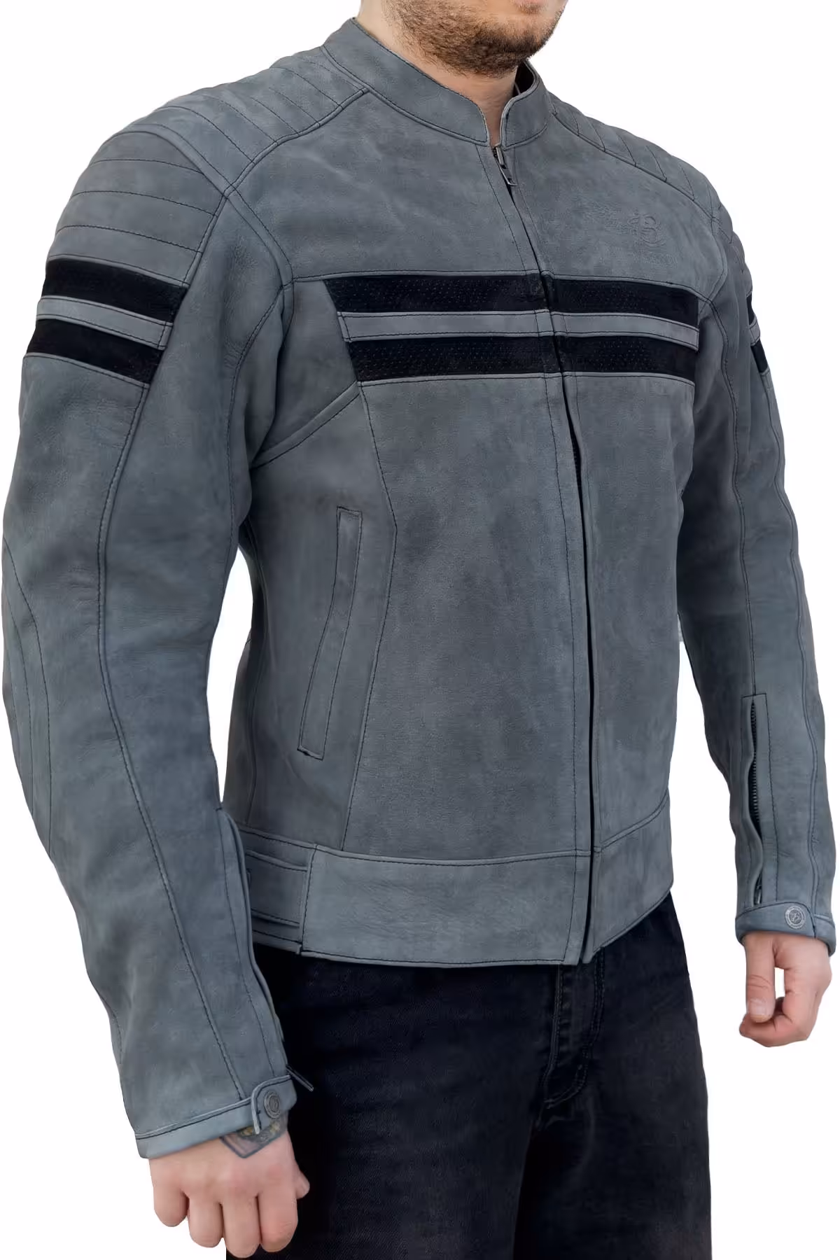 کاپشن موتورسوار مردانه یکپارچهسازی با سیستمعامل موم خاکستری محافظت شده موتور سیکلت The Biker Jeans
