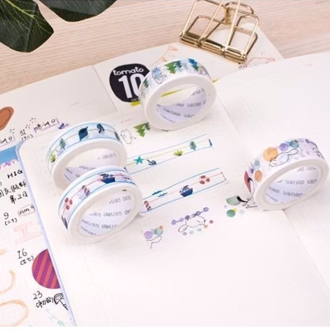 چسب واشی برند deli چسب نواری طرحدار 7 متری چسب واشی فانتزی