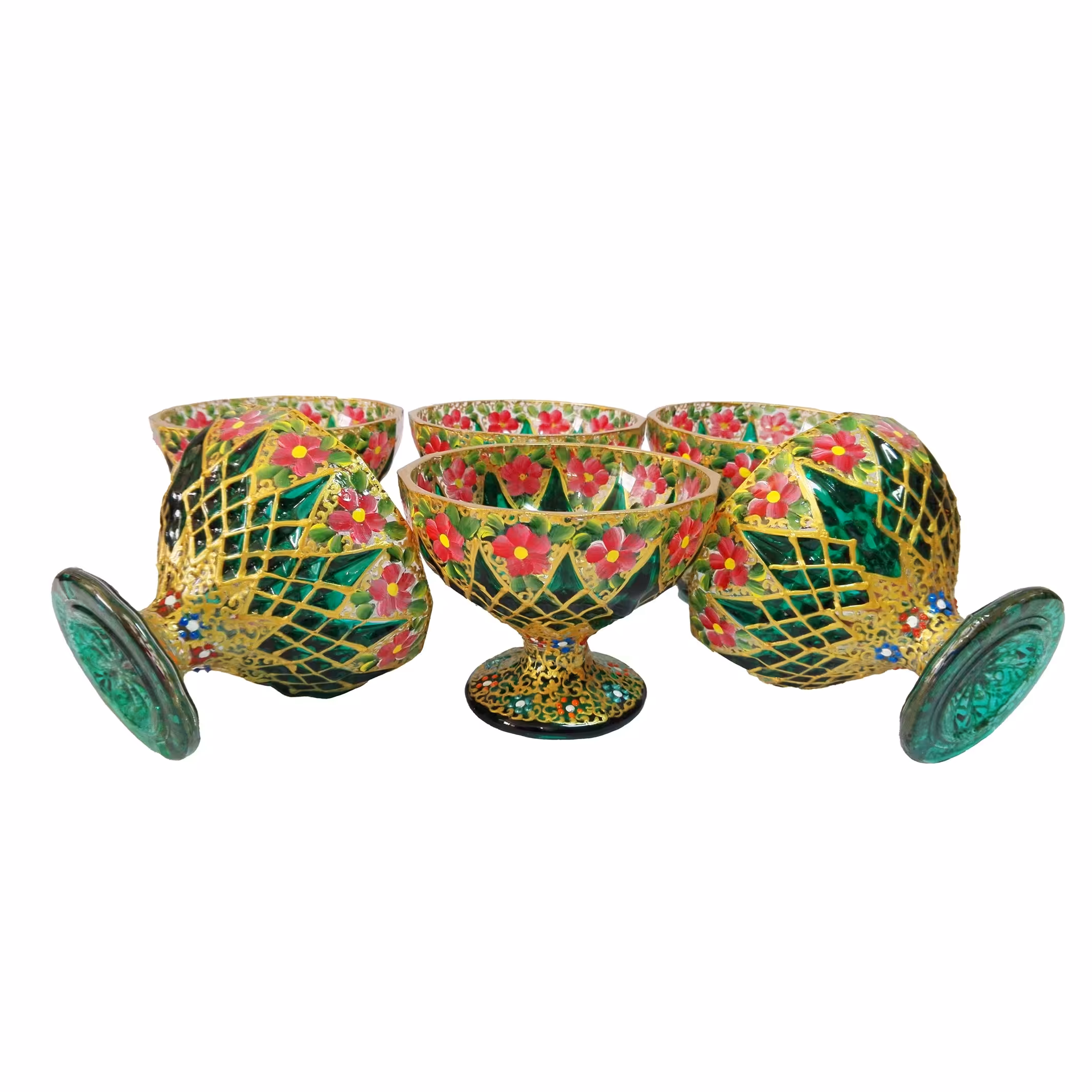 بستنی خوری و آجیل خوری بلور  گلدار (6 تایی) سبز