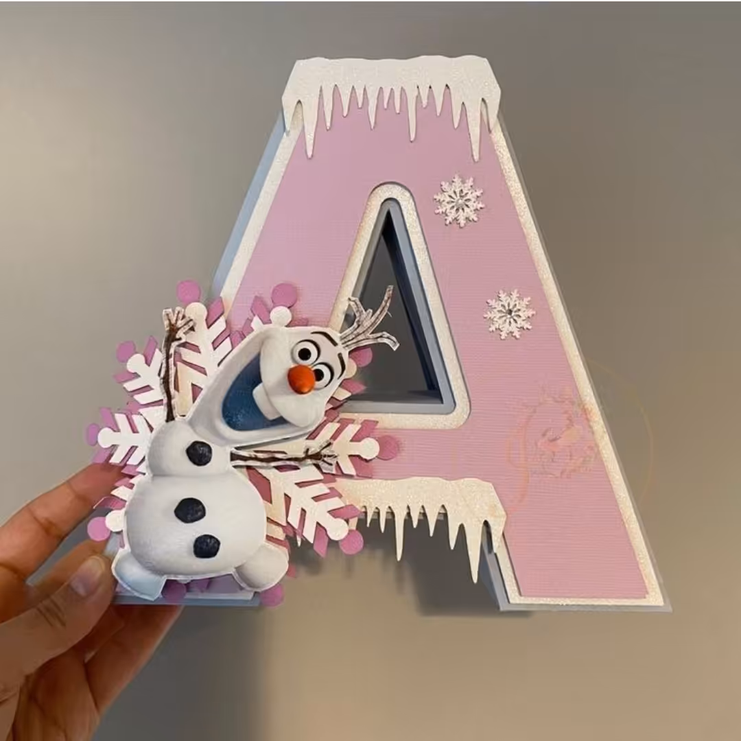 استند حروف سه بعدی تولد دستسازه دخترانه السا وآنا20cmصورتی