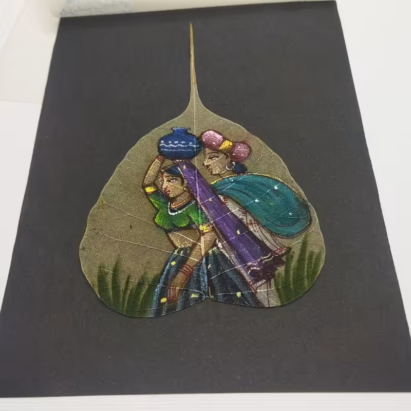 نقاشی قدیمی بر روی برگ انجیر طبیعی (هندی) شماره 11