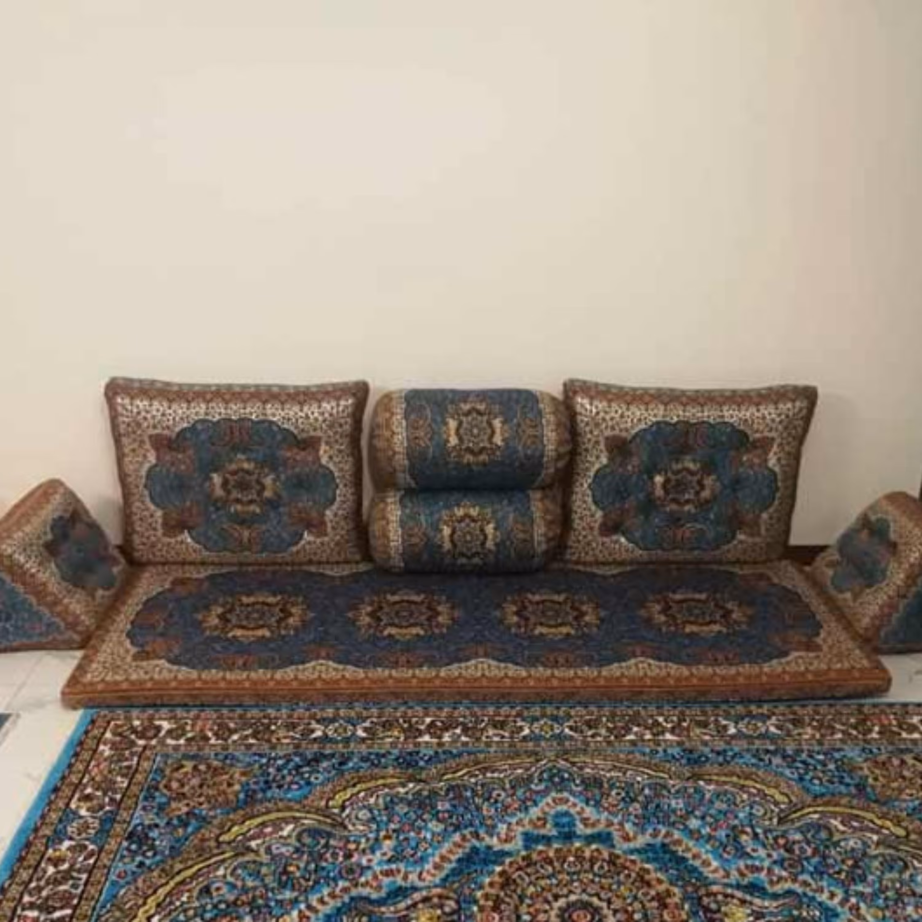 پشتی شاه نشین 7 تکه رنگ آبی کد 1