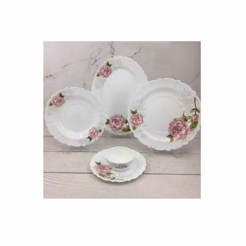 سرویس آرکوپال 25 پارچه مدل مهکامه صورتی کنگره ای لبه سفید