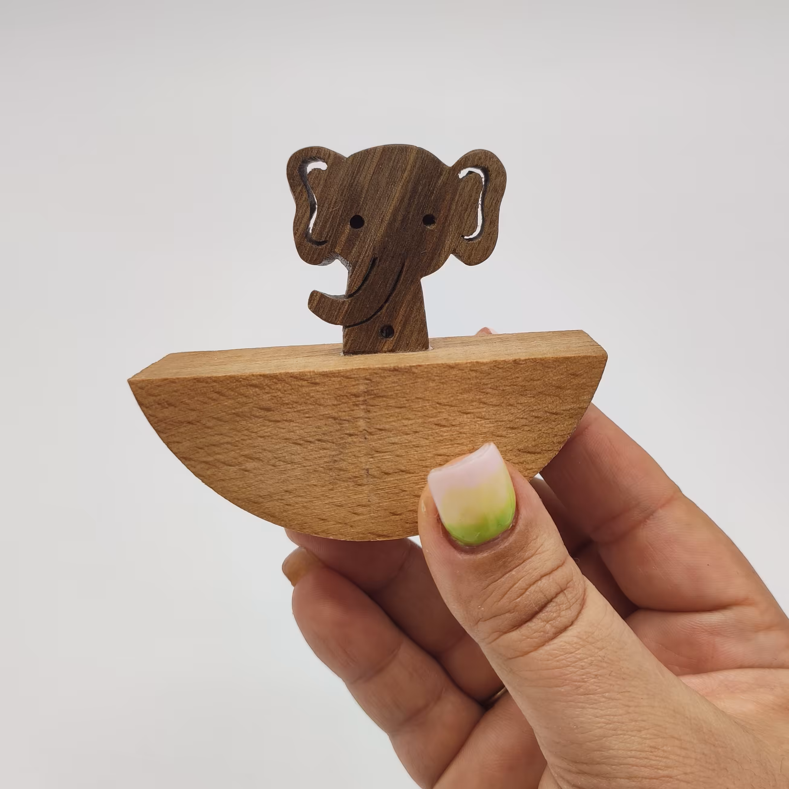 اسباب بازی چوبی الاکلنگی طرح فیل دست ساز چوب گردو