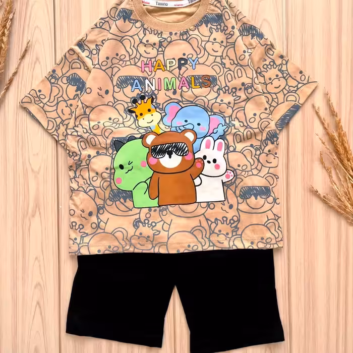 لباس پسرانه و دخترانه تیشرت شلوارک حیوانات شاد