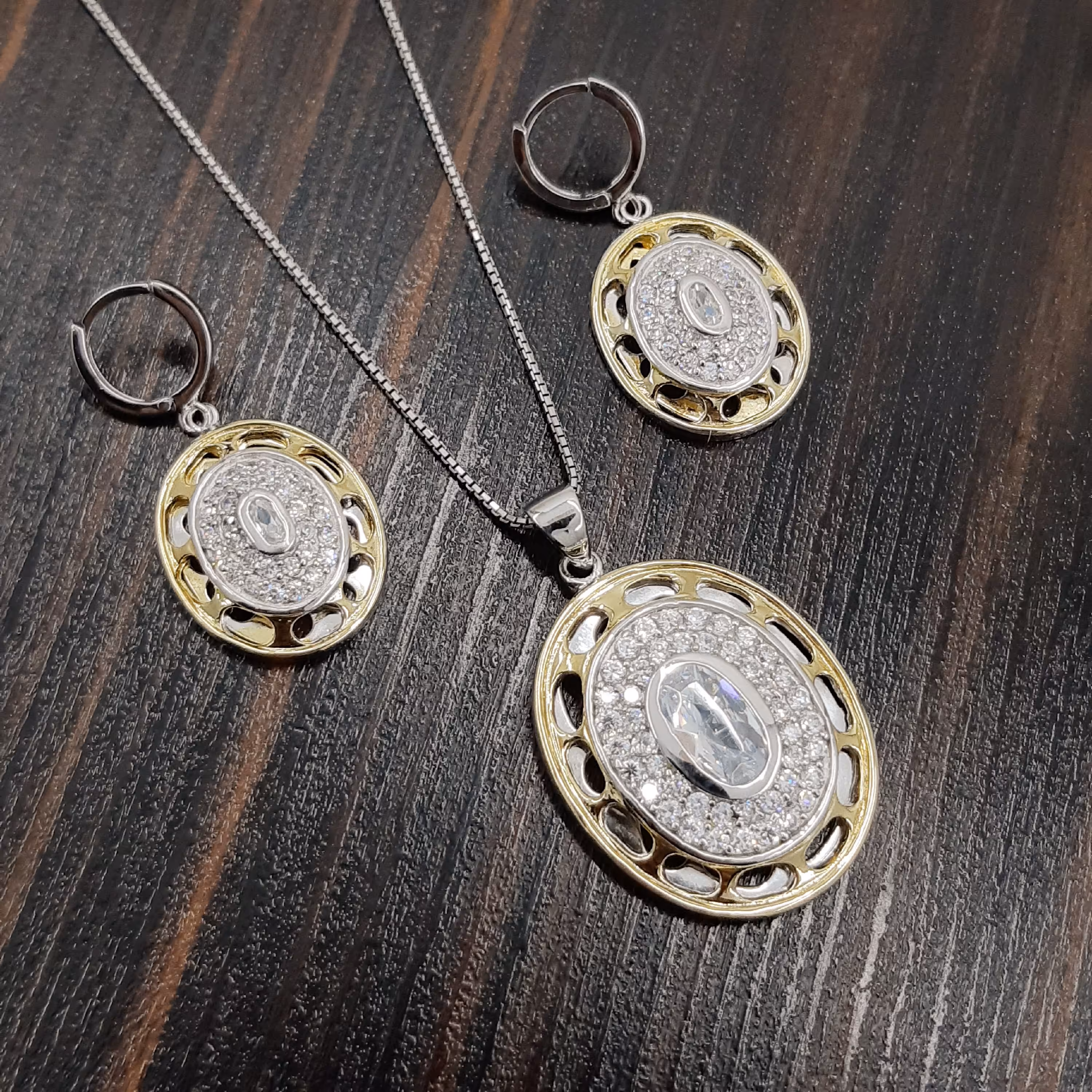 نیم ست نقره تایلندی دو رنگ آبکاری طلا زرد و سفید