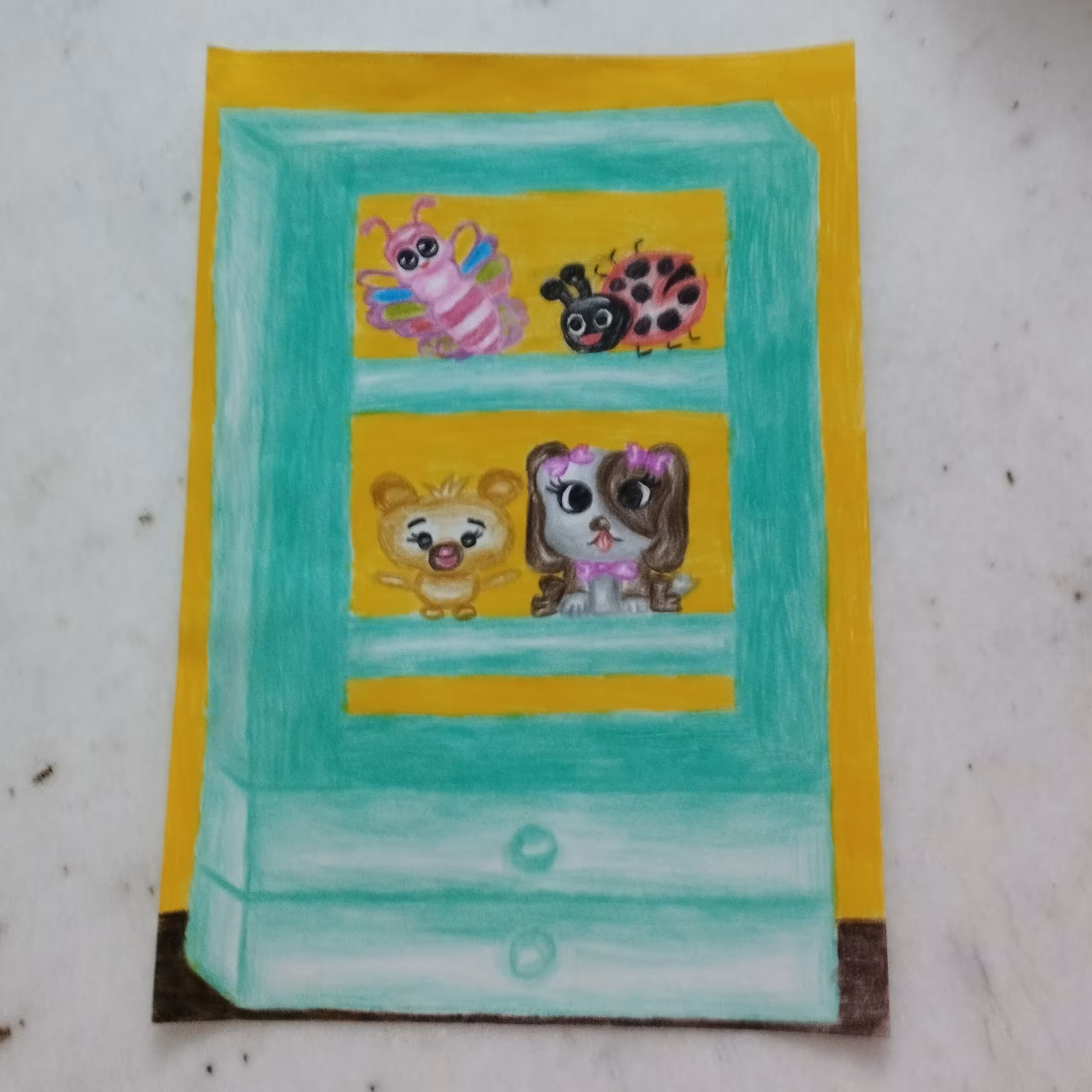 نقاشی مدادرنگی فانتزی کمد اسباب بازی