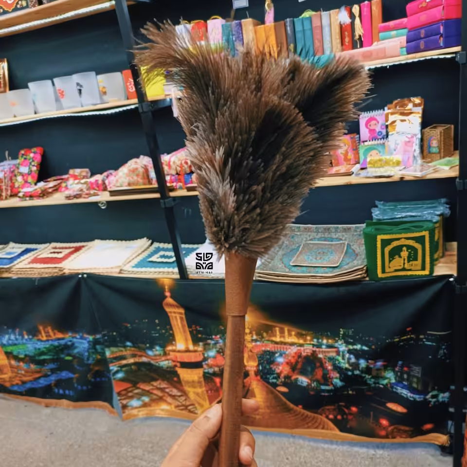 پر گردگیری بوقلمون نرم دسته چوبی چرمی 