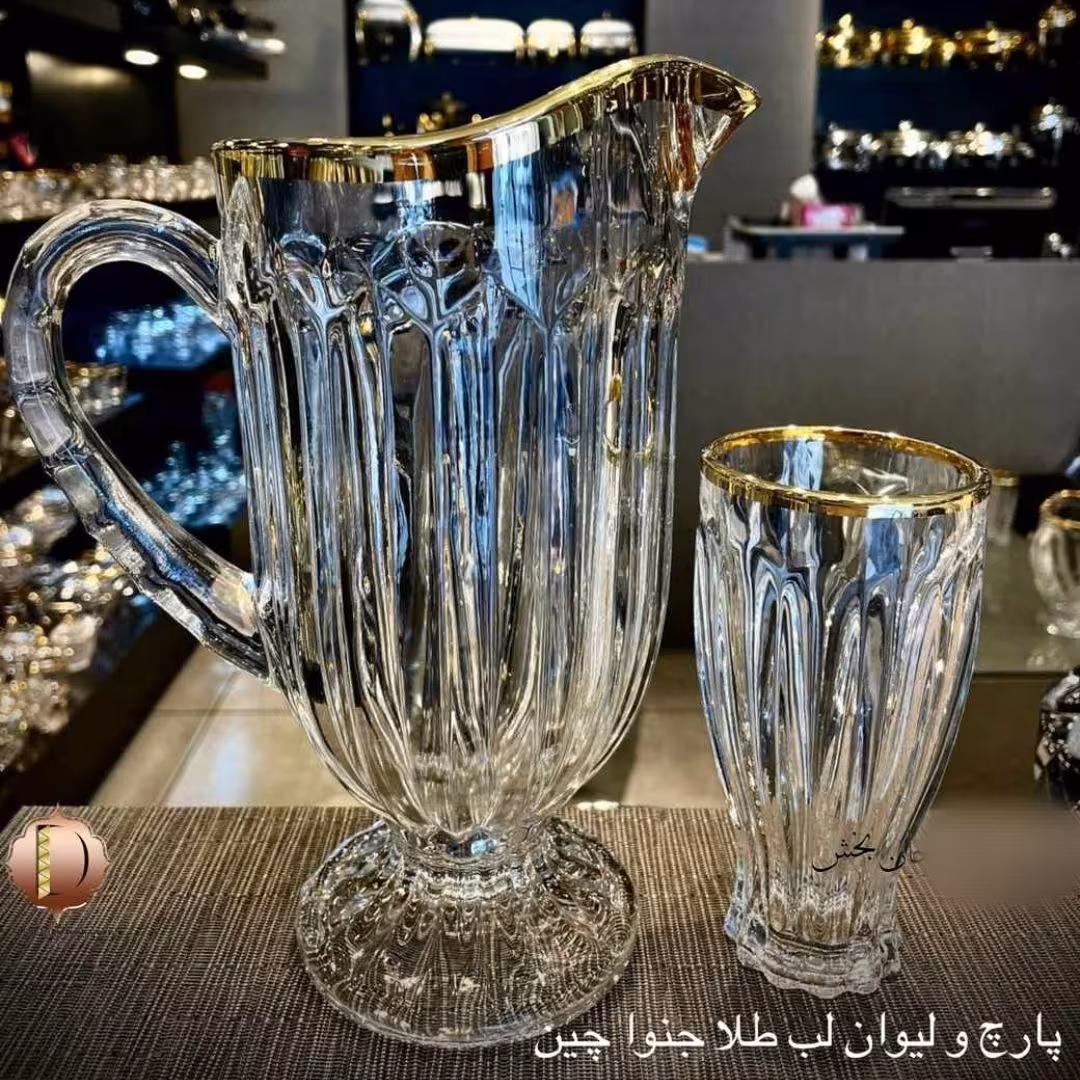 پارچ و لیوان جنوا کریستال لب طلا  ساخت چین 