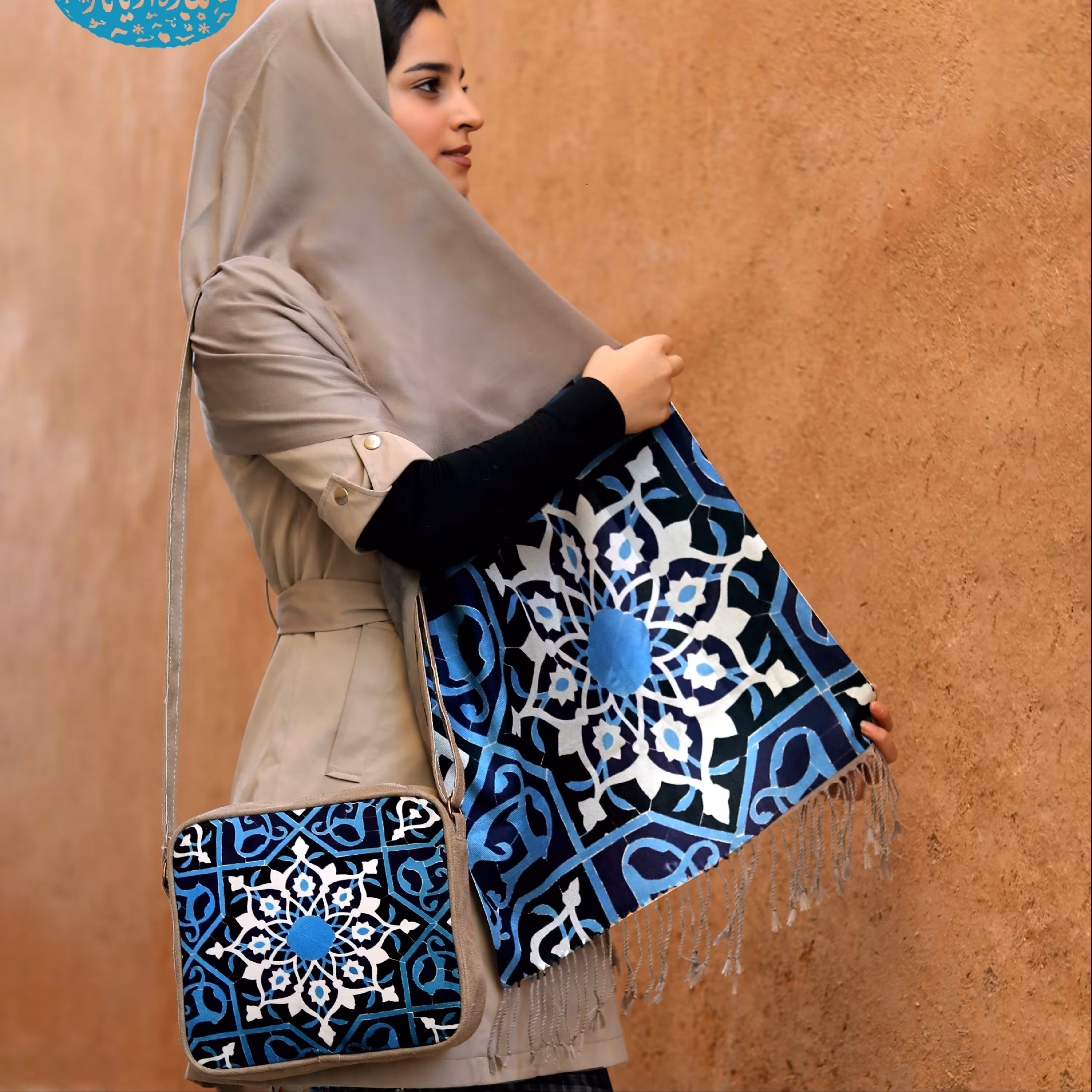  ست  شال و کیف خاص و زیبا  طرح کاشی جدید