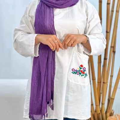مانتو اسپرت زنانه نخی الیاف طبیعی مدل الیاف جیب گلدوزی