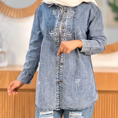 مانتو اسپرت زنانه جین سینه گلدوزی