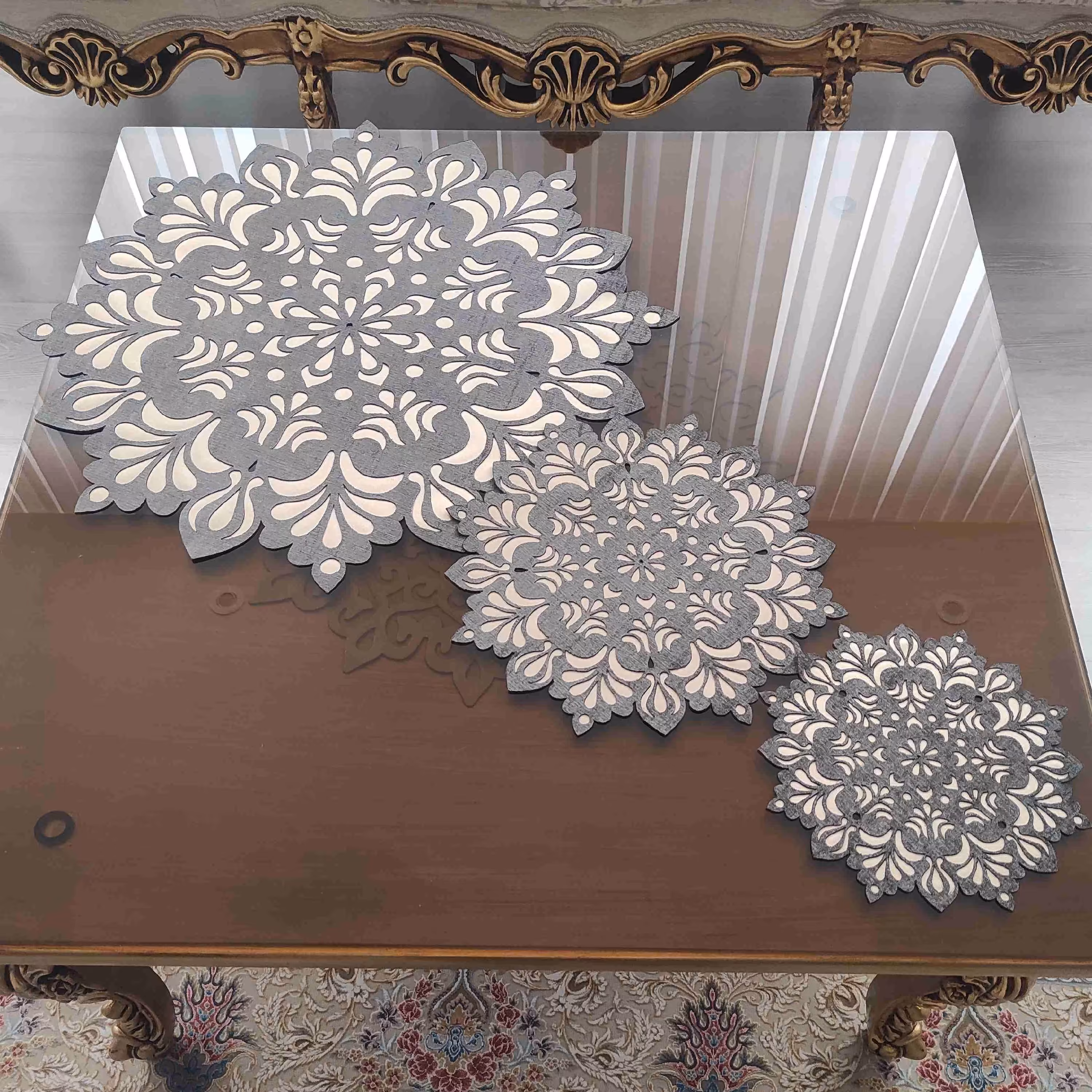 ست رومیزی  3 تکه طوسی 