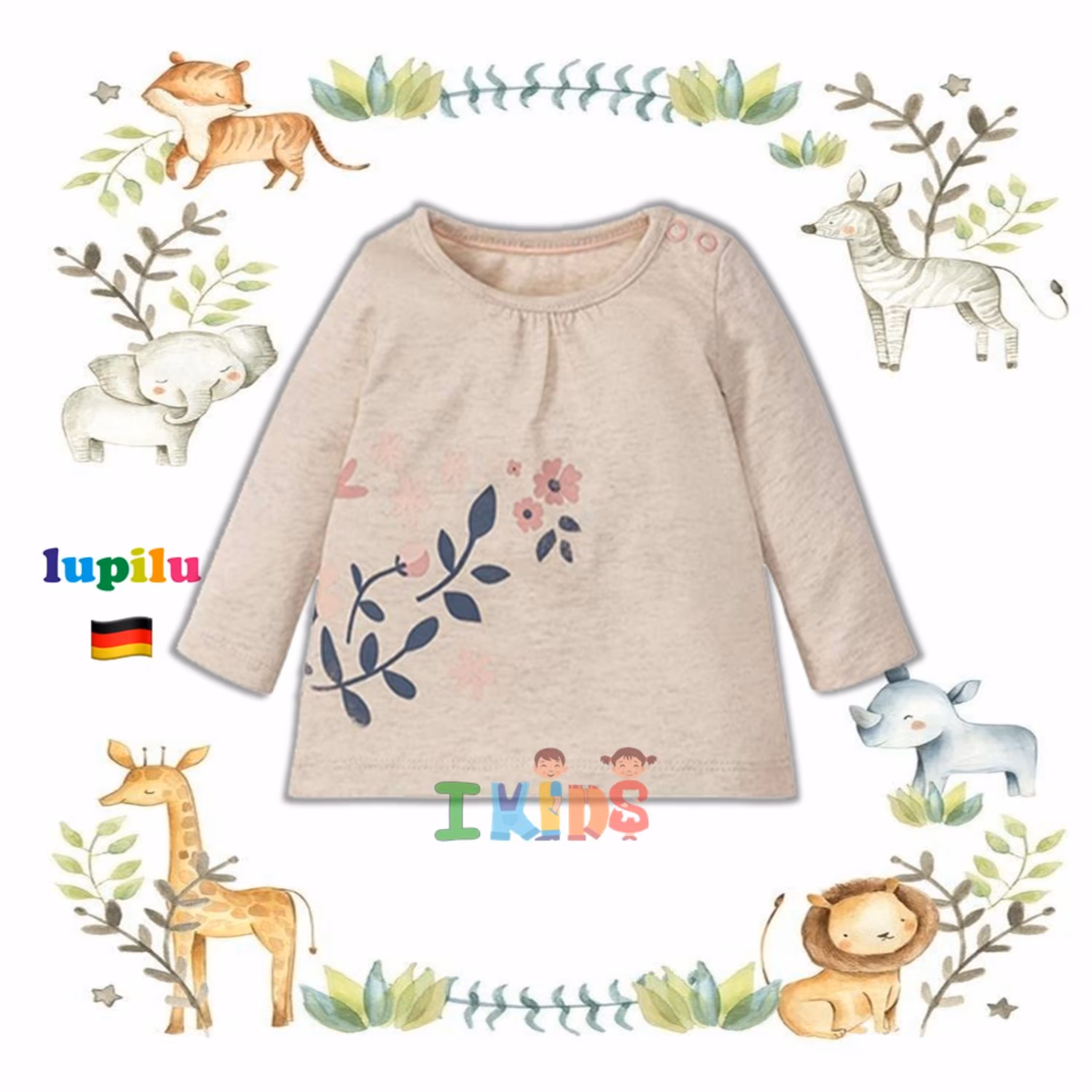 بلوز آستین دار دخترانه سرشانه دکمه دار برند لوپیلو - lupilu آلمان