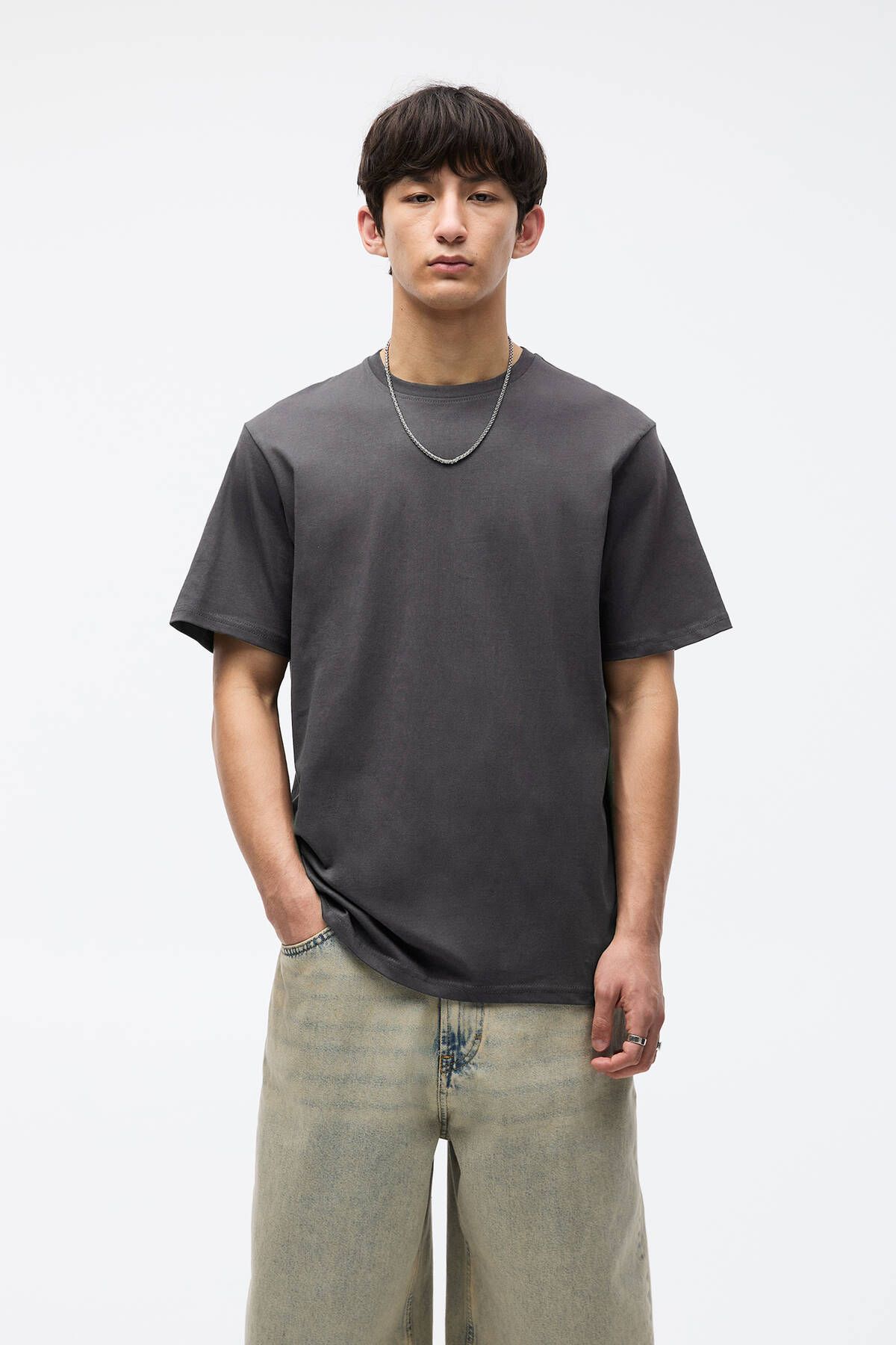 تی شرت خاکستری مردانه Pull Bear بسته متناسب با 3 بیسیک Pull & Bear