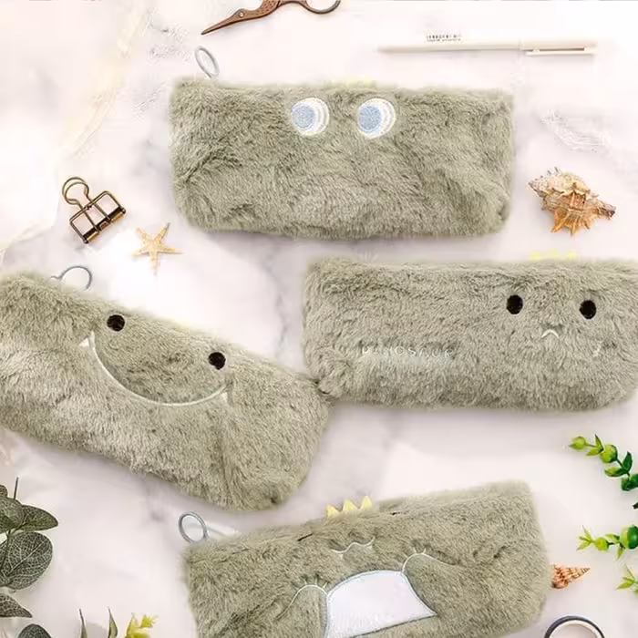 جامدادی پشمالو تک زیپ دایناسوری آستر دار و با کیفیت