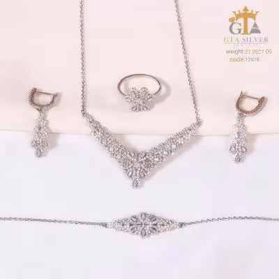 سرویس نقره زنجیری زنانه مجلسی و شیک کد 12078