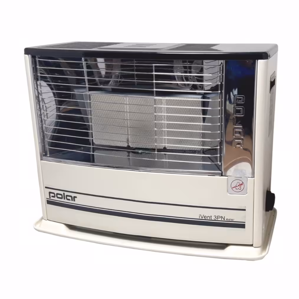 بخاری بدون دودکش پلار رنگ کرم و دارای سه سنگ