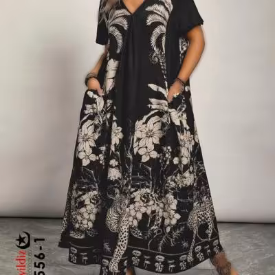 پیراهن ساحلی بیگ سایز3556 کرپ حریر