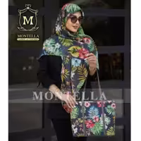 ست کیف و روسری سبز هاوایی با کیف بزرگ و روسری نخی قواره 130 و شال نخی سبز هاوایی