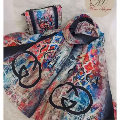ست شال و کیف پاسپورتی آبرنگی طرح گوچی