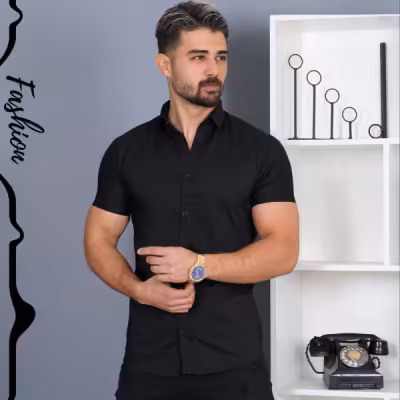 پیراهن ساده آستین کوتاه رنگ مشکی